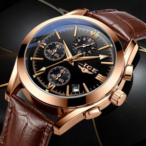 LIGE Watches Men Fashion Casual Analog Quartz Waterproof Chronograph Luminous Sport Brown Leather Jam Tangan Lelaki