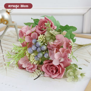 ดอกไม้ประดิษฐ์ ผลเบอร์รี่ เขา ดอกกุหลาบ ห้องนั่งเล่นตกแต่งด้วยช่อดอกไม้ปลอม