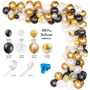 123pcs Black Gold Balloons Arch kit with Balloon Tape Wedding Birthday House Moving Events Birthday Party Kids Baby Shower Party Decoration