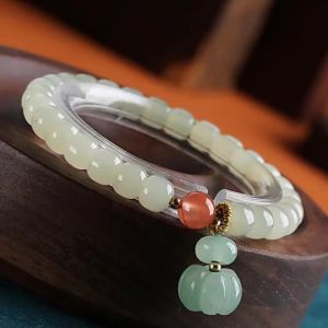 Natural Hetian jade barrel bead bracelet womens pumpkin-shaped Southern red agate Buddhist bead bracelet popular wholesale jewelry