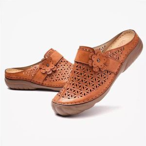 [Free Shipping] New WomenS Shoes: Flat-Soled Perforated Shoes Retro Twisted Floral Closed-Toe WomenS Mules WomenS Shoes