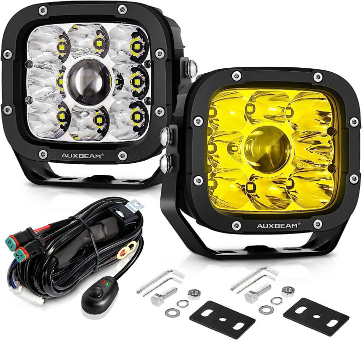 5 inch LED Driving Lights w Amber Covers Auxbeam 55W Super Spot