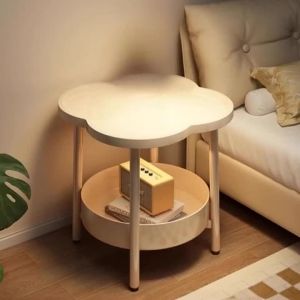 Sacesr Kawaii Nightstand Four Leaf Clover Bedside Cabinet Carbon Steel Frame Storage Side Table Bedroom Indoor Practical Home Furniture K7M2P