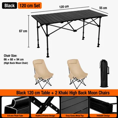 WTHB Outdoor Folding Table and Chairs Set Portable Camping Table Heavy Duty Adjustable Height Picnic BBQ Outdoor Table with 4 Chairs