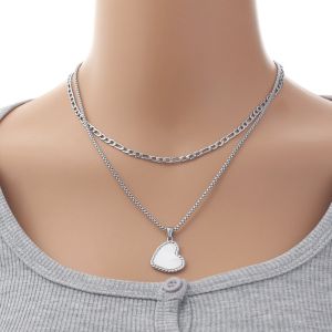 CHICNOOK เสน่ห์อันแสนหวาน จี้หัวใจสีดำ ไทเทเนียมเหล็ก ทำด้วยมือ สร้อยคอแบบซ้อนสองชั้น ทันสมัย ง่าย สร้อยคอรูปหัวใจ ของตกแต่งเครื่องประดับ