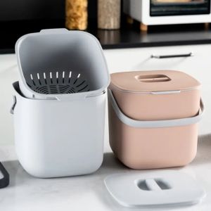 LE VICTORY 6.8L Kitchen Food Waste Bucket 2 Tier with Drainer Garbage Bin Household with Handle Rubbish Container Table