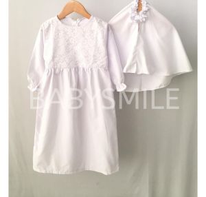 Gamis Kerudung Anak Aplikasi Brukat Putih