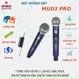 bộ micro karaoke không dây ontekco mu03pro cao cấp hiện thị tần số chuyên dụng cho thiết bị karaoke loa kéo amply