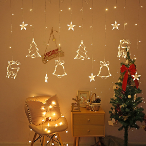 LED Star Elks Curtain String Fairy Lights 8 Mode Warm Multicolor For Party Hari Raya Decoration Garden Light