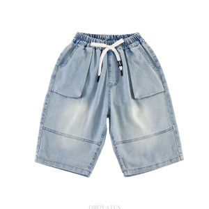Kids Retro Blue Summer Mid-Calf Jeans For Boys Casual Denim Shorts With Pocket Teens Child Fashion Capris Pants Casual Bottom
