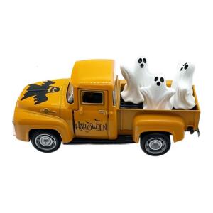 Halloween Metal Truck Model with Ghostly Ornament Vehicle Replicas Home Display Tiered Tray Fireplaces Decors Piece