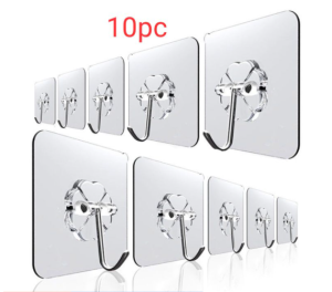 HSM Adhesive Wall Hooks Reusable Anti-skid Trace less Heavy Duty Stick on Bathroom Kitchen