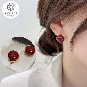 Viviann Red acacia bean two-color creative on both sides 14K Real Gold Female Cartilage Clip Ear Round Ear Cuff Beautiful Girl Earrings for Women Korean Fashion Jewelry S925 Silver Gift