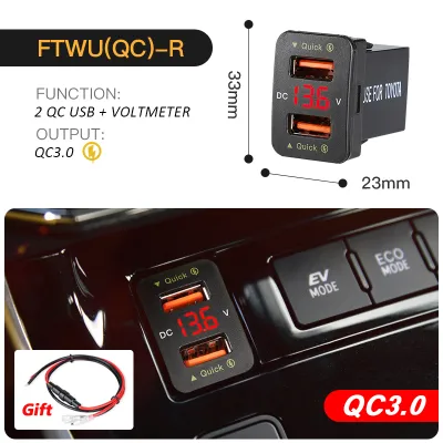 อะแดปเตอร์ชาร์จเร็ว USB QC ช่องเสียบในรถ12-24โวลต์มิเตอร์ไฟอุปกรณ์เสริมรถยนต์ LED สำหรับโตโยต้าชาร์จเร็วสำหรับโทรศัพท์มือถือ