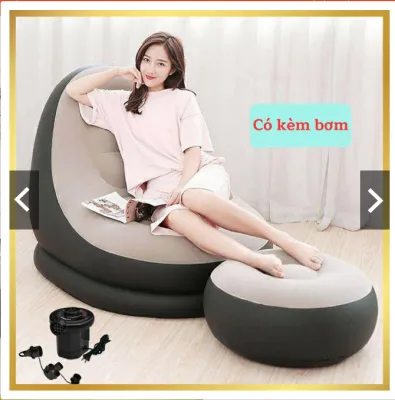 Ghế Hơi Tựa Lưng Ghế Hơi Thư Giãn Ghế Lười Bọc Nhung Cao Cấp Siêu Chill Mềm Mịn Êm Ái Có Đệm Đỡ Chân Mua 1 Được 2