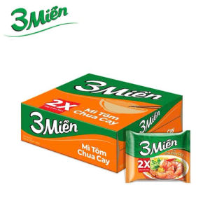 Thùng 30 Gói Mì 3 Miền Tôm Chua Cay 2X 65g - UN1T Date Tháng 4/2027