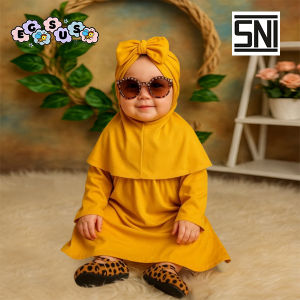 (EGSUS) Gamis Hijab Turban Bayi Pakaian Setelan Baju Anak perempuan Bayi Balita 0-18 Bulan Putih