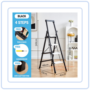 【COZYCASA】Alloy Black Foldable Step Ladder Anti-Slip Aluminium Household Ladder