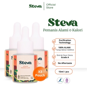 Spesial Promo 3 Pcs STEVA Gula Stevia Cair - Pemanis Alami Halal Aman BPOM - Rasa Enak Tanpa Getir
