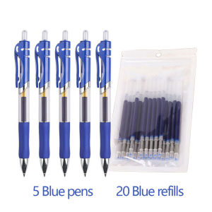 Bộ 5 + 20 cây bút gel có thể thu vào ngòi 0.5 mm có thể thay thế màu đen/đỏ/xanh dương- INTL