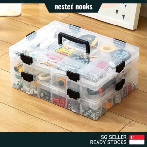 Multi-Layer Multi Grid Parts Sorting Storage Hardware Tool Screw Accessories Transparent Portable Handle