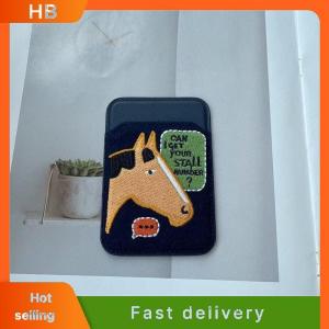 HB Embroidery Leather Card Holder Magnetic Card Protective Case GPS Anti-lost Mobile Phone Bag Ultra-thin Mobile Phone Back Clip