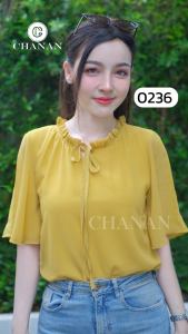 🔥ขายดี Chanan☘️ เสื้อชีฟอง คอแต่งเชือกผูก แขนระบาย ทรงสวย ใส่เที่ยวใส่ทำงานได้ 3สี รุ่น0236 เสื้อทำงาน เสื้อออกงาน เสื้อชีฟอง เสื้อเชิ๊ต เสื้อคอจีน เสื้อคอปก เชิ้ตคอปก