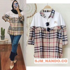 NANDO KEMEJA KOMBINASI VOLTI MOTIF SALUR KEMEJA LENGAN PANJANG BAHAN KATUN IMPORT PREMIUM 043