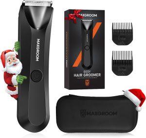 MAXGROOM Manscape Body Hair Trimmer for Men IPX7 Waterproof Pubic & Groin Hair Trimmer- Electric Ball Shaver with LED Light Ceramic Blade USB Rechargeable & Travel Pouch