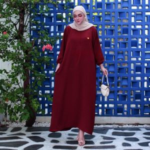 SENNA STORE Fathia Maxy Dress Bahan Crinkle Airflow Baju Gamis Wanita Viral Terbaru 2024 Simple OOTD