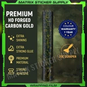 FORGED CARBON FIBER GOLD STICKER (152CM-Custom)Pelekat Stickers Full Body Vinyl Wrap Film Car Sticker Kilat Wrapping