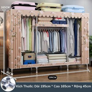 Tủ Quần Áo Vải Tủ Vải Khung Thép Titan Cao Cấp Chốt Kim Loại 3 Buồng Kích Thước 195x165x45cm Bảo Hành 12 Tháng