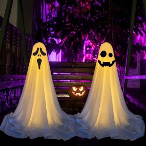 PUZHE น่ากลัวมากๆ ไฟตกแต่งผีฮาโลวีน เทศกาลแห่งเทศกาล ตลกๆ แสงผียืน สร้างสรรค์และสร้างสรรค์ สีขาวขาว เครื่องประดับเรืองแสงผี LED ตกแต่งลานระเบียง