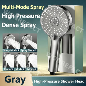 High Pressure Shower Head Set 12cm Large ABS 5-Mode Water Saving No-Drill for HDB BTO Bathroom