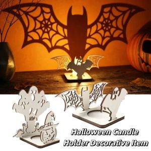 NHIH Wooden Material Wooden Candle Holder Pumpkin Shape Shadow Projection Design Shadow Projection Candle Holder Festive Decor Spooky Ambience Decor Halloween Candlestick Halloween Party