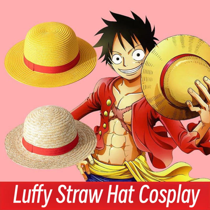 One Piece Luffy Straw Hat Cosplay Adults&Kids Halloween Gift Pirate Bucket Hats Fisherman Hat Adults and Children Big Brim Beach Luffy Straw Hat Anime
