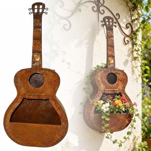 CHLOCH Đàn Guitar Chậu hoa treo tường Đỏ gỉ sét Đa năng Tổ Chim Sắt Mài mòn Đạo cụ ảnh Chậu trồng cây ngoài trời Vườn ngoài trời
