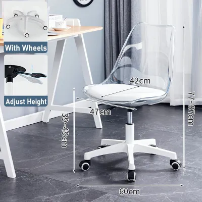 IAKE Dining Chair With Wheels Kerusi Maka PU Leather Material Office Gaming Chair Computer Chair With Cushion Adjustable Ergonomic Chair Home Study