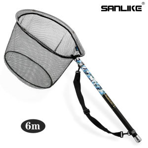 SANLIKE Ball Net Tamo Net Folding Telescopic Adjustable Ball Pattern Fishing Net Fishing for Freshwater Seawater Landing Net 5M Pole Net Set