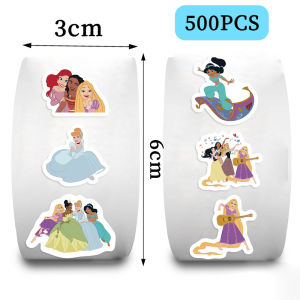 500 cái/cuộn đề can máy tính xách tay trang trí nhãn dán niêm phong công chúa Disney đồ chơi Quà tặng quà thưởng cho trẻ em