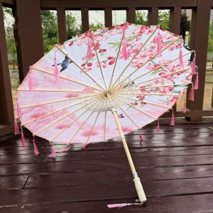 OUTOPEN Phong cách Trung Quốc Ô tua rua bằng vải lụa Cầm tay 70cm Ô múa cổ Cổ điển Trang trí Ô giấy dầu cổ điển Dành cho Nữ