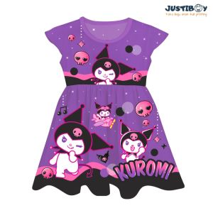 Dress Baju Anak Perempuan Kuromi Sanrio Full Printing Umur 2 - 8 Tahun [ABEL]