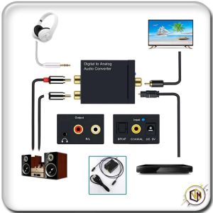 Optical Coaxial Digital Analog Audio Converter Stereo Adapter Toslink SPDIF RCA L/R