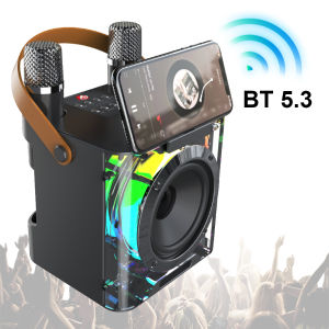 【New Arrival】 Wireless Karaoke Speaker with Dual Microphones Stereo Surround Speaker High Power Karaoke Machine for Outdoor Picnic