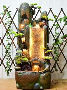 High Mountain Water Fountain Fengshui Wheel Humidifier Decoration Office Indoor Living Room Water Curtain Wall Fish Tank Rockery Bonsai