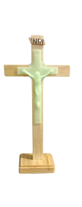 Wooden Luminous Crucifix  With Stand Beautiful Decorative Cross that Glows in the Dark 10 1/2 inches  High Quality Wood Base Hand Made