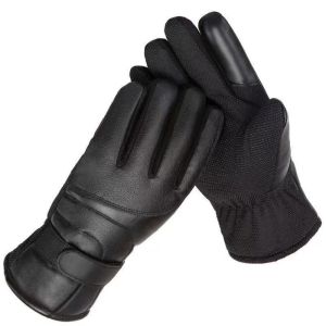 P64240 1 Pair Touchscreen Leather Gloves Waterproof Windproof Motorcycle Riding Gloves Fleece-Lined Skiing Gloves Men