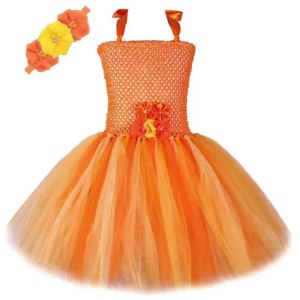 Orange Gold Flower Girl Dresses for Kids Fall Autumn Halloween Costumes Princess Lined Tutus Children Birthday Party Clothes2026