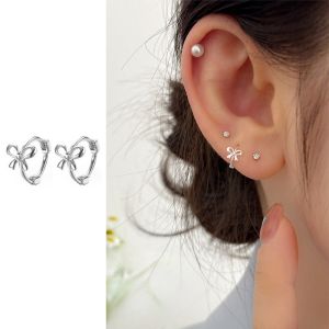 Metal Mini Bow Earrings Compact Delicate Ear Buckles Simple Elegant Lightweight Daily Fashion Jewelry for Women Dating