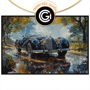 Tranh phong cảnh xe ôtô siêu xe ngày mưa. Tranh treo tường dán tường sơn dầu canvas. CGI-1959